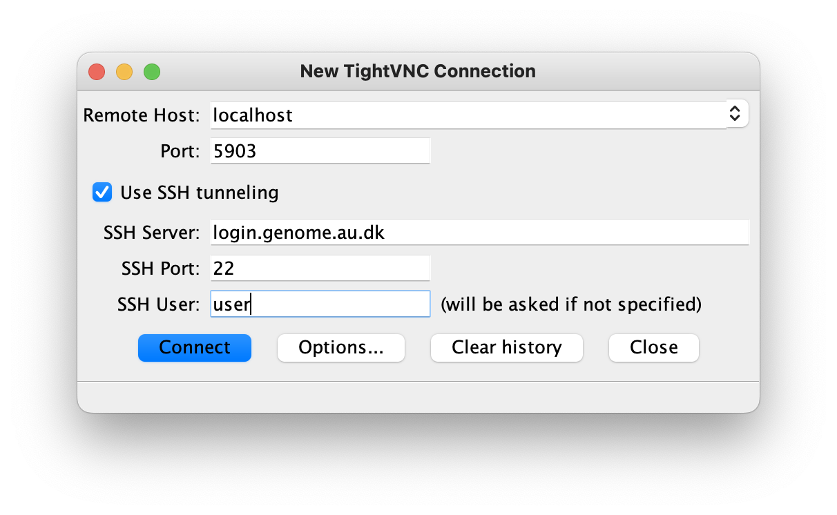 TightVNC connection dialog